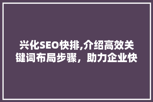 兴化SEO快排,介绍高效关键词布局步骤，助力企业快速提升网站排名