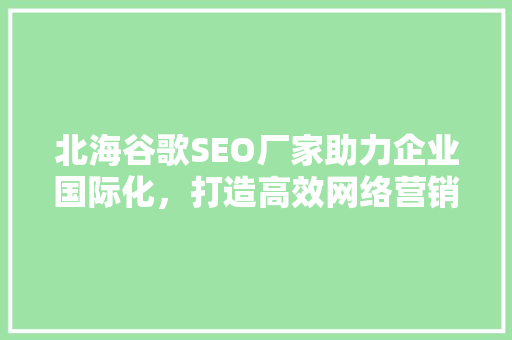 北海谷歌SEO厂家助力企业国际化，打造高效网络营销步骤