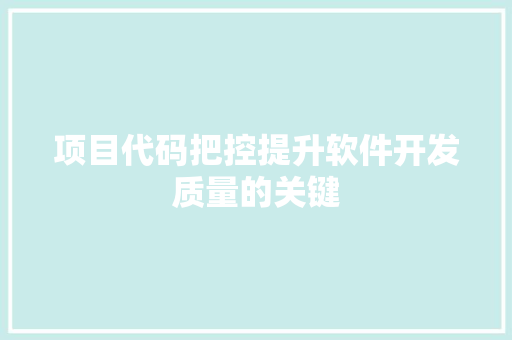 项目代码把控提升软件开发质量的关键