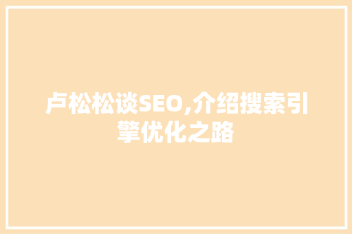 卢松松谈SEO,介绍搜索引擎优化之路