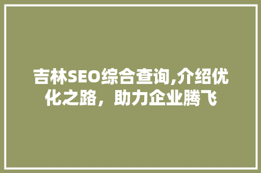 吉林SEO综合查询,介绍优化之路，助力企业腾飞