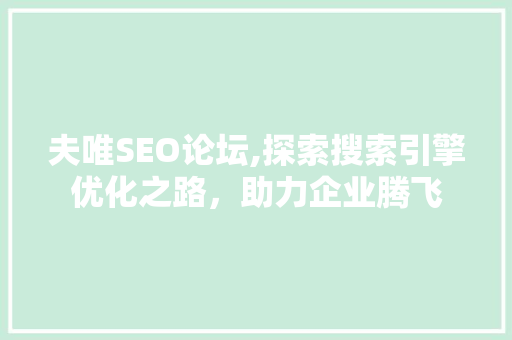 夫唯SEO论坛,探索搜索引擎优化之路，助力企业腾飞