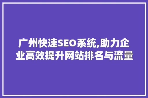 广州快速SEO系统,助力企业高效提升网站排名与流量