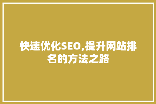 快速优化SEO,提升网站排名的方法之路