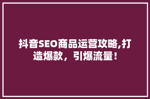 抖音SEO商品运营攻略,打造爆款，引爆流量！