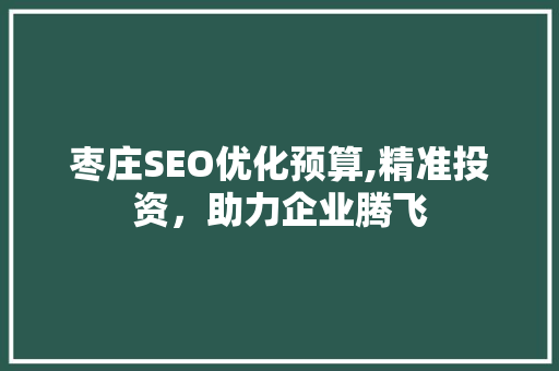 枣庄SEO优化预算,精准投资，助力企业腾飞