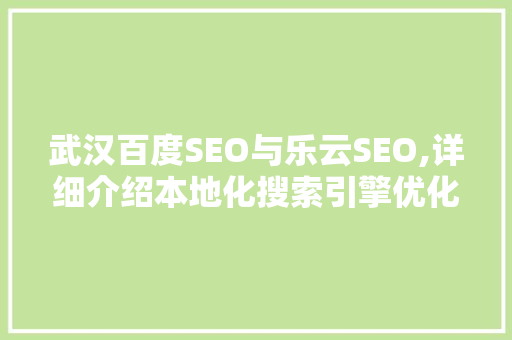 武汉百度SEO与乐云SEO,详细介绍本地化搜索引擎优化步骤