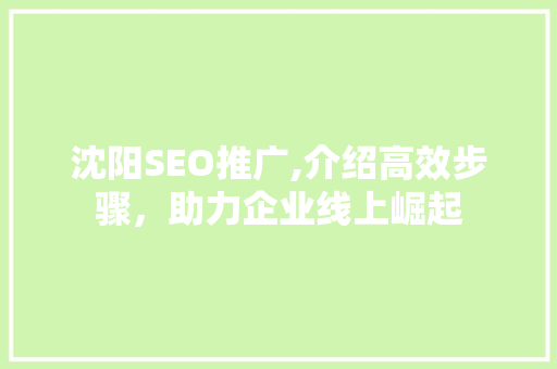 沈阳SEO推广,介绍高效步骤，助力企业线上崛起