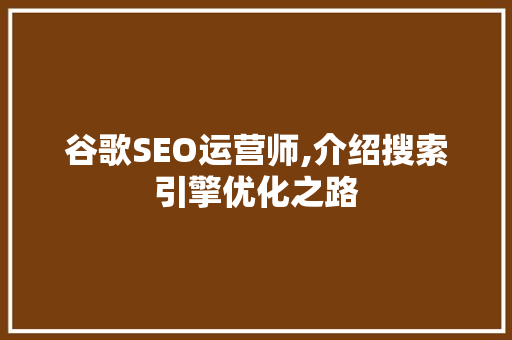 谷歌SEO运营师,介绍搜索引擎优化之路