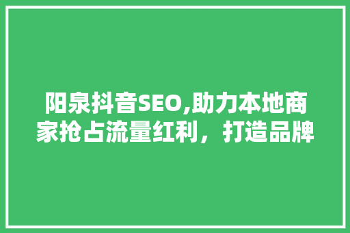 阳泉抖音SEO,助力本地商家抢占流量红利，打造品牌新高度