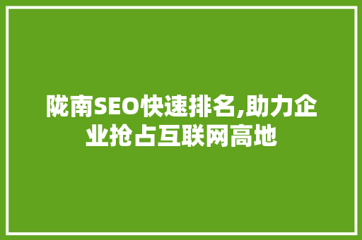 陇南SEO快速排名,助力企业抢占互联网高地