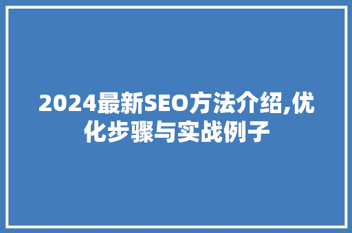 2024最新SEO方法介绍,优化步骤与实战例子