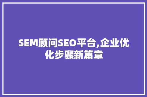SEM顾问SEO平台,企业优化步骤新篇章
