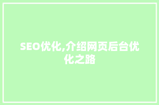 SEO优化,介绍网页后台优化之路