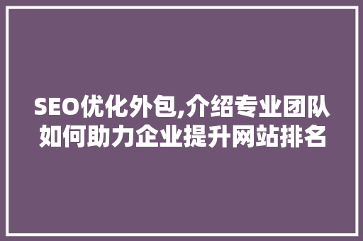 SEO优化外包,介绍专业团队如何助力企业提升网站排名