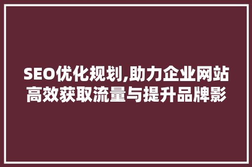 SEO优化规划,助力企业网站高效获取流量与提升品牌影响力