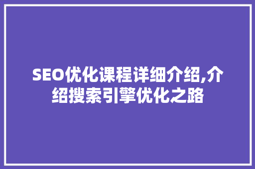 SEO优化课程详细介绍,介绍搜索引擎优化之路