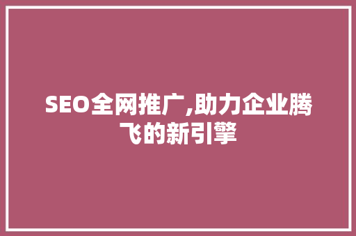 SEO全网推广,助力企业腾飞的新引擎
