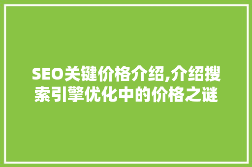SEO关键价格介绍,介绍搜索引擎优化中的价格之谜