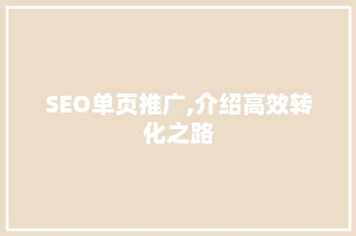 SEO单页推广,介绍高效转化之路