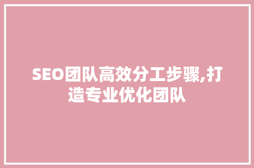 SEO团队高效分工步骤,打造专业优化团队