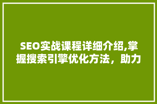 SEO实战课程详细介绍,掌握搜索引擎优化方法，助力网站排名提升