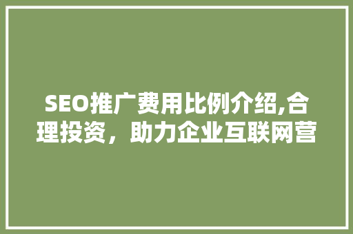 SEO推广费用比例介绍,合理投资，助力企业互联网营销