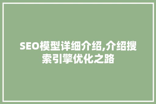 SEO模型详细介绍,介绍搜索引擎优化之路