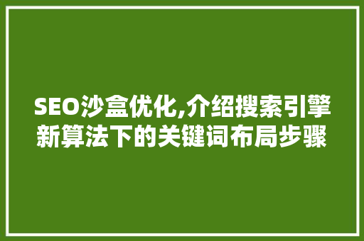 SEO沙盒优化,介绍搜索引擎新算法下的关键词布局步骤