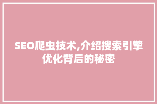 SEO爬虫技术,介绍搜索引擎优化背后的秘密