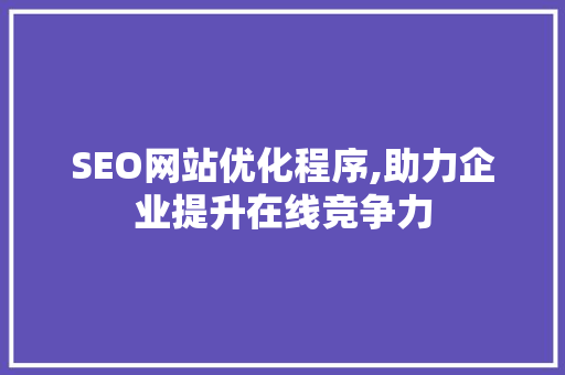 SEO网站优化程序,助力企业提升在线竞争力
