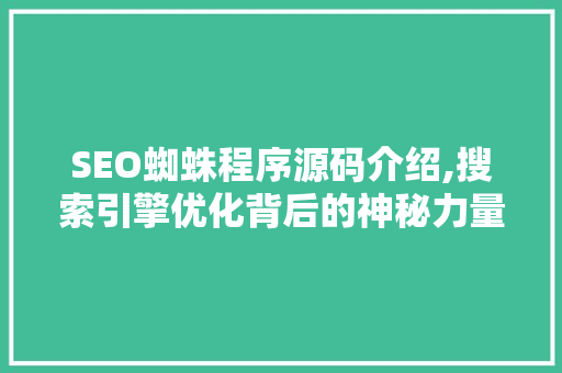 SEO蜘蛛程序源码介绍,搜索引擎优化背后的神秘力量