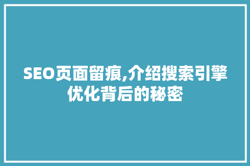 SEO页面留痕,介绍搜索引擎优化背后的秘密