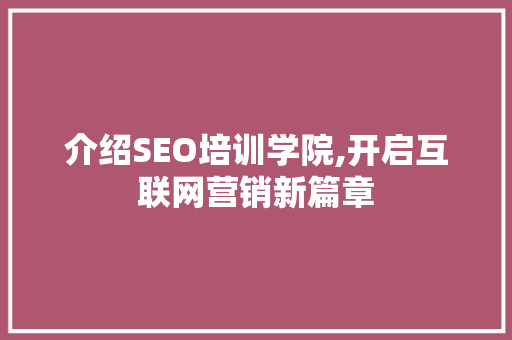 介绍SEO培训学院,开启互联网营销新篇章