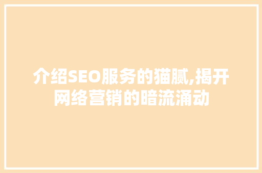 介绍SEO服务的猫腻,揭开网络营销的暗流涌动