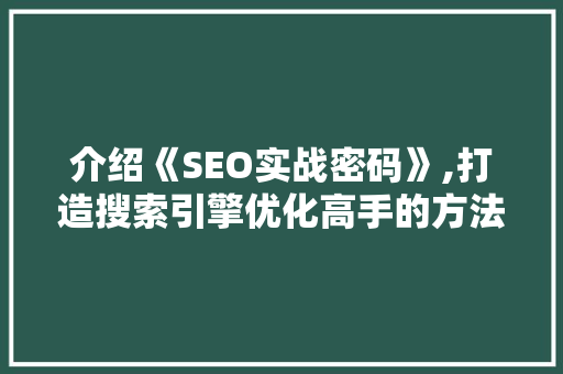 介绍《SEO实战密码》,打造搜索引擎优化高手的方法指南