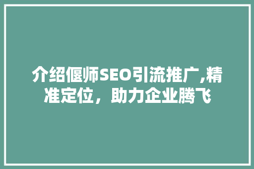 介绍偃师SEO引流推广,精准定位，助力企业腾飞