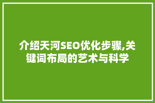 介绍天河SEO优化步骤,关键词布局的艺术与科学