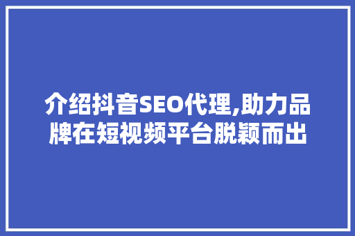 介绍抖音SEO代理,助力品牌在短视频平台脱颖而出