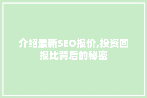 介绍最新SEO报价,投资回报比背后的秘密