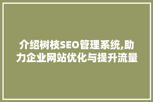 介绍树枝SEO管理系统,助力企业网站优化与提升流量