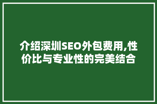 介绍深圳SEO外包费用,性价比与专业性的完美结合