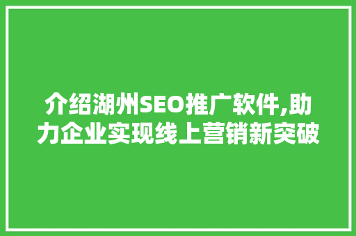 介绍湖州SEO推广软件,助力企业实现线上营销新突破