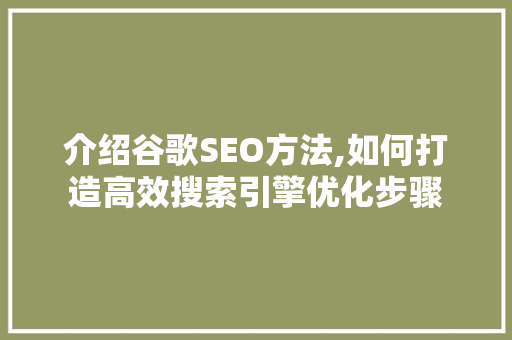 介绍谷歌SEO方法,如何打造高效搜索引擎优化步骤