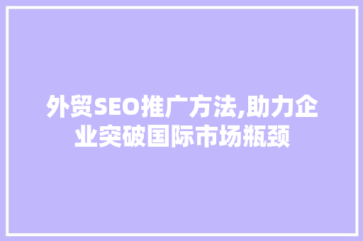 外贸SEO推广方法,助力企业突破国际市场瓶颈