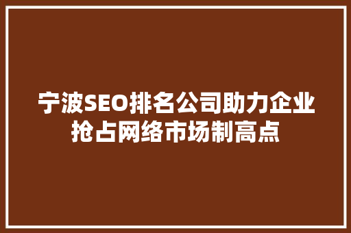宁波SEO排名公司助力企业抢占网络市场制高点