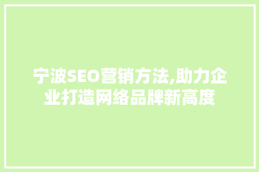 宁波SEO营销方法,助力企业打造网络品牌新高度