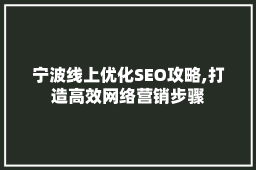 宁波线上优化SEO攻略,打造高效网络营销步骤