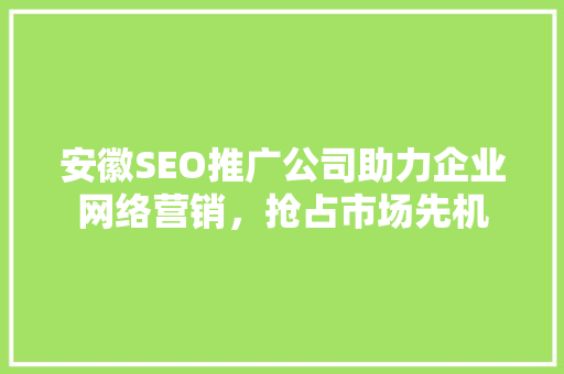 安徽SEO推广公司助力企业网络营销，抢占市场先机