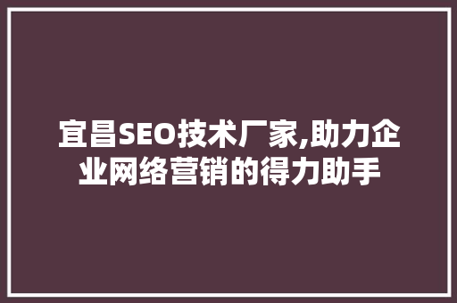 宜昌SEO技术厂家,助力企业网络营销的得力助手